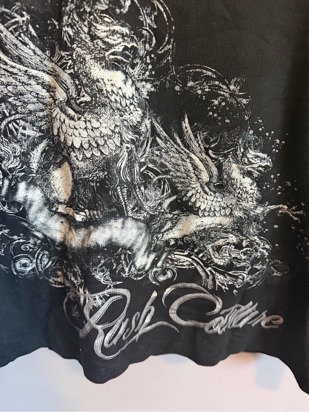 Rush Couture Rhinestone Winged Pistols Thermal Shirt Black XL - Picture 8 of 8